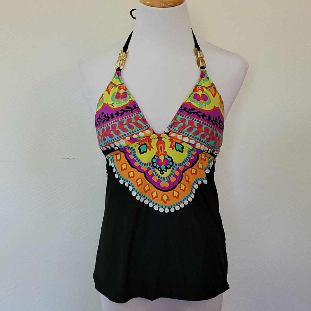 Trina Turk Black & Multi Mandala Tankini Sz 8